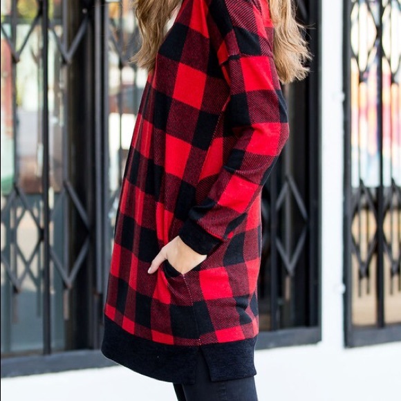 Red Buffalo Plaid Checkered Tunic Sweater - Picture 5 of 6